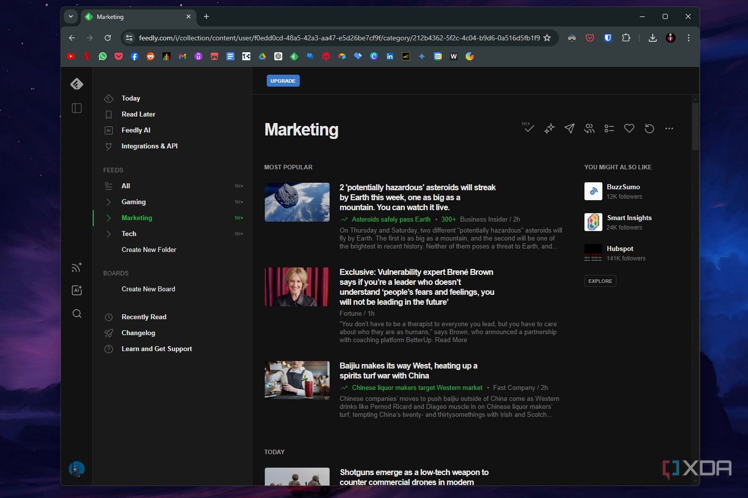 Feedly webpages screenshot that shows a Marketing feed.