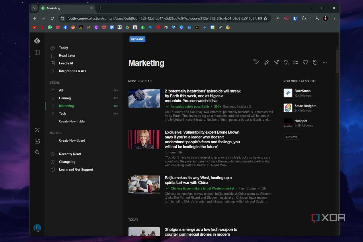 Feedly webpages screenshot that shows a Marketing feed.