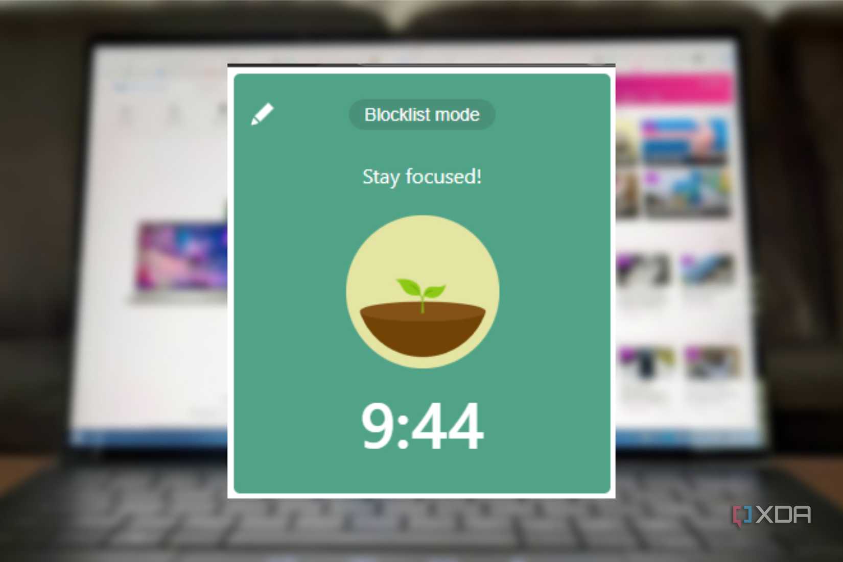 forest extension timer in action overlaid on a blurred laptop