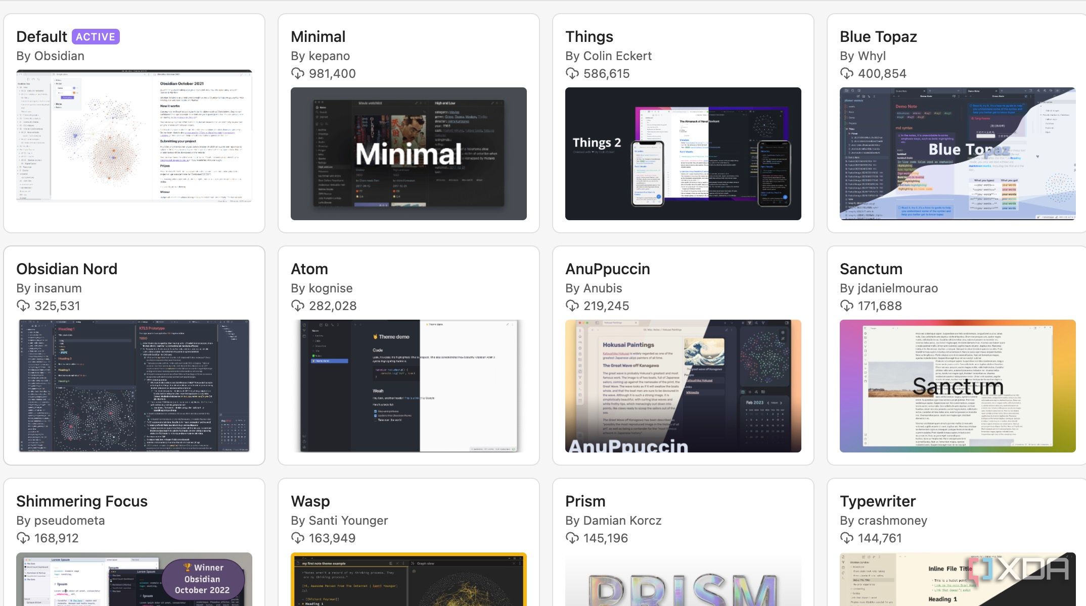 A screenshot showing Obsidian themes