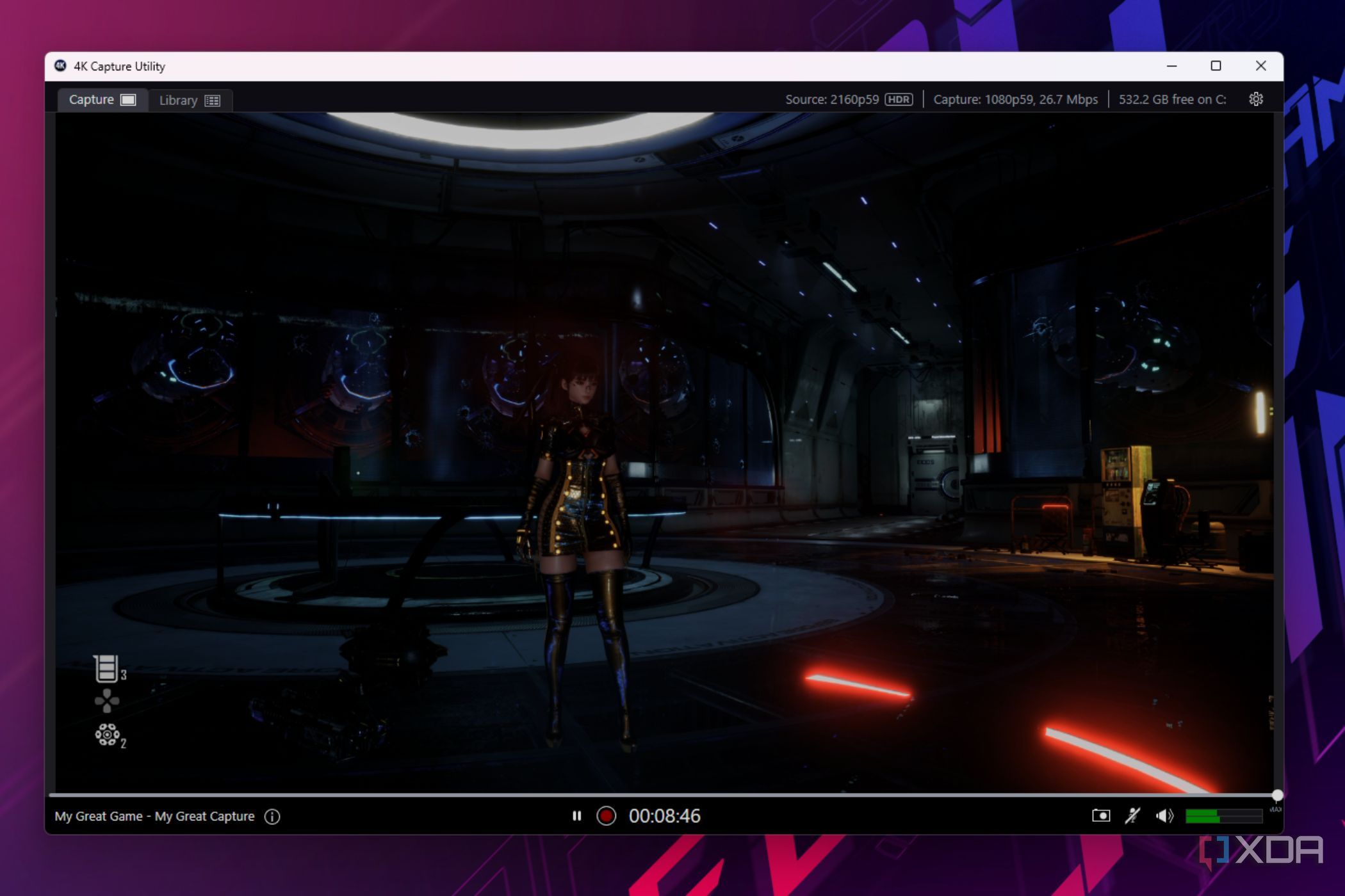 A screenshot showing Elgato Capture Utility showing Stellar Blade footage from a PS5.