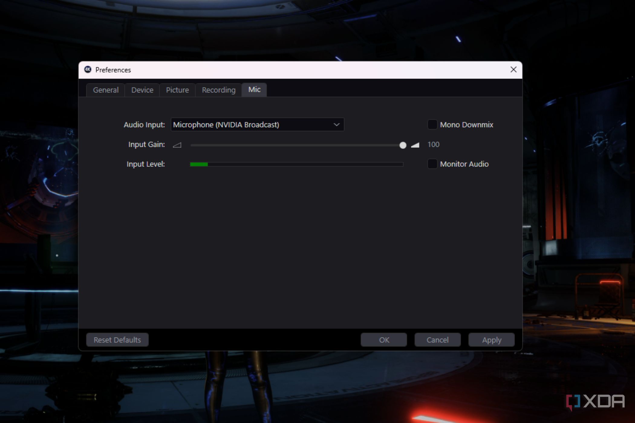 A screenshot showing the mic settings within the Elgato Capture Utility.