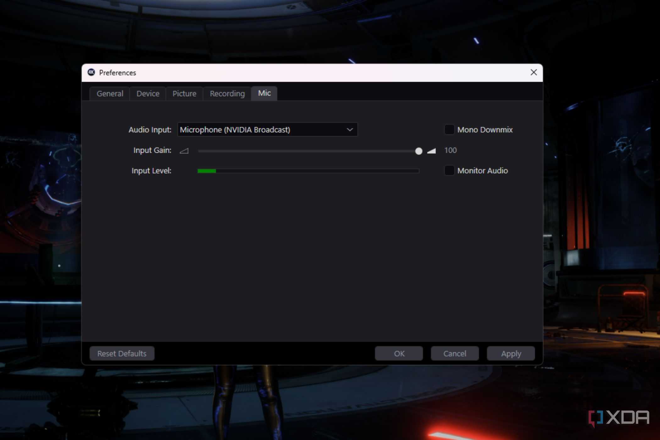 A screenshot showing the mic settings within the Elgato Capture Utility.