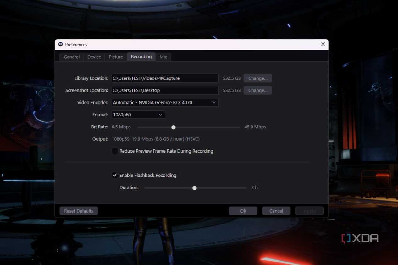 A screenshot showing the settings within Elgato Capture Utility.