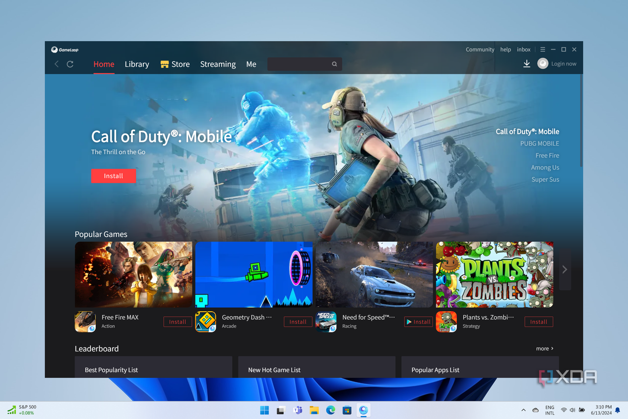 Screenshot of the Gameloop home page
