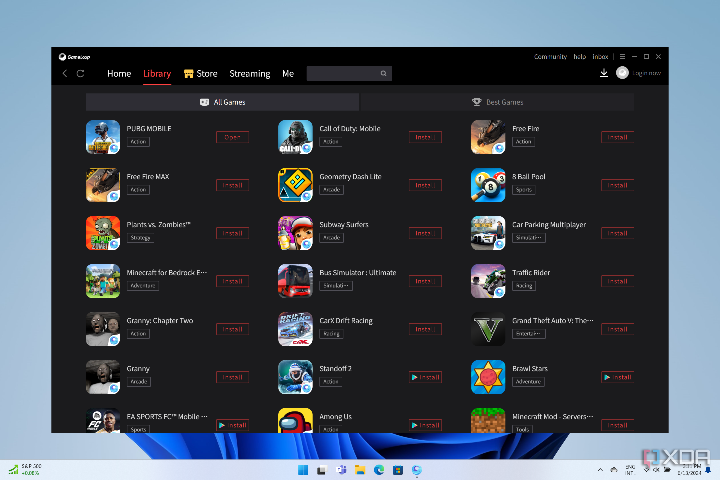Screenshot of the Gameloop library page