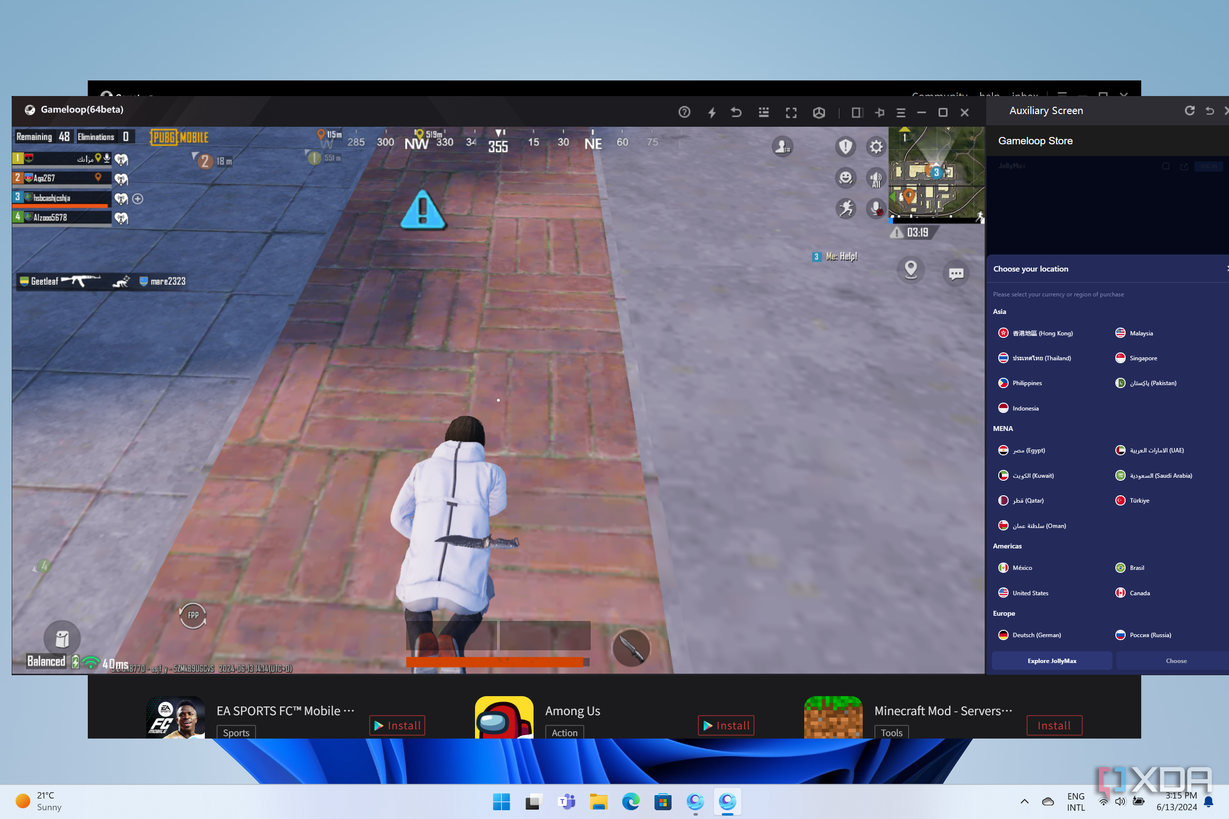 Screenshot of the Gameloop running PUBG Mobile