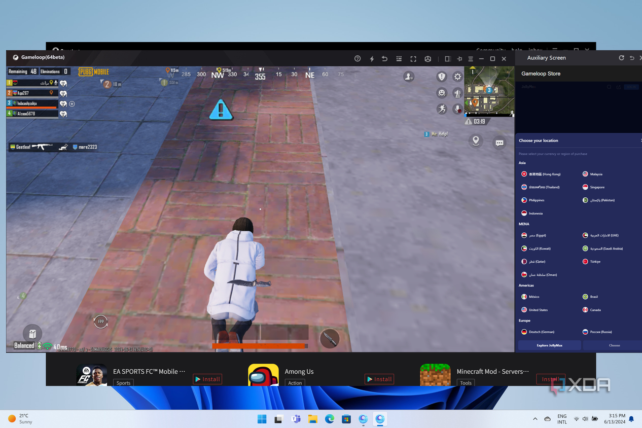 Screenshot of the Gameloop running PUBG Mobile