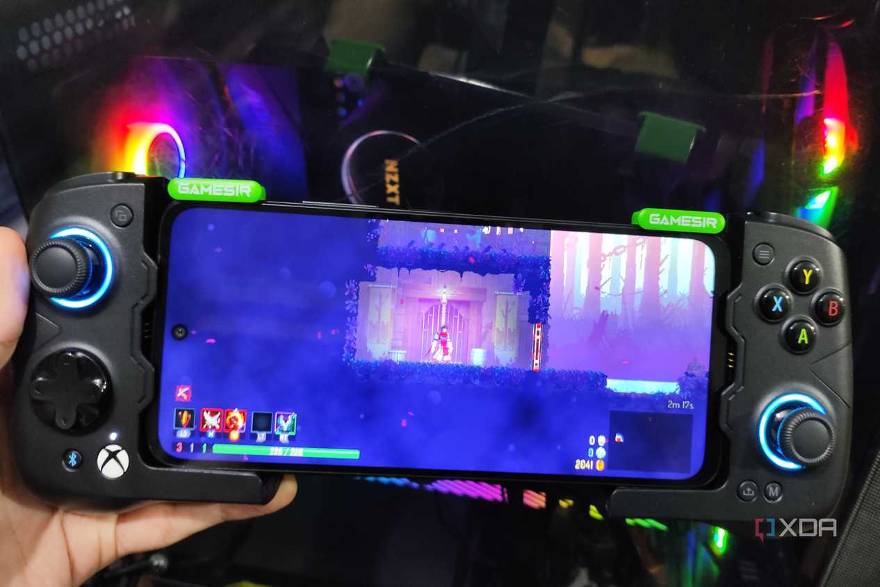 Dead Cells (Android) running on a Poco M6 Pro, with the phone connected to a GameSir X4 Aileron controller