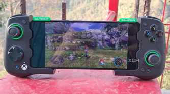 Ys VIII running on a Poco F5 via Winlator, with the phone connected to a GameSir X4 Aileron controller