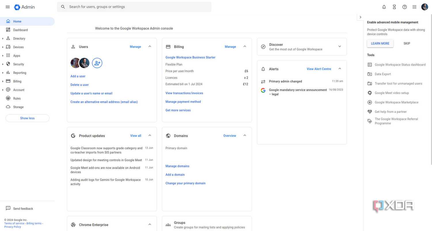Google Workspace Admin console dashboard