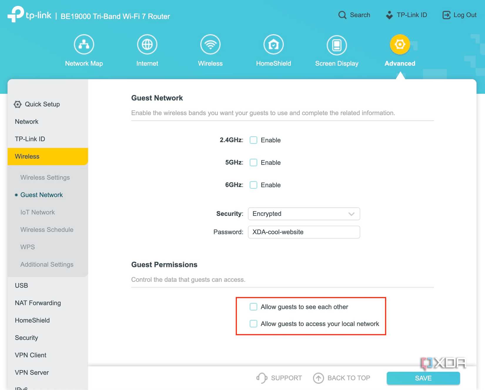 TP-Link Archer BE800 guest network isolation