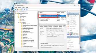 A screenshot showing the highlighted Microsoft Compatibility Appraiser option in Windows Task Scheduler.