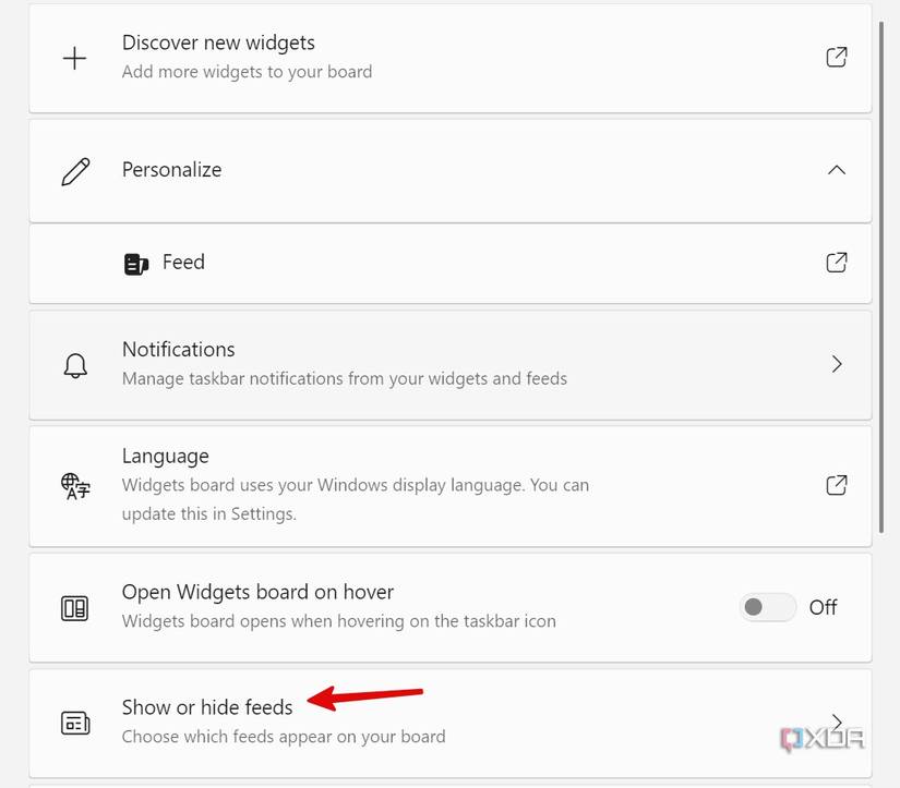 A screenshot showing option to disable feed menu