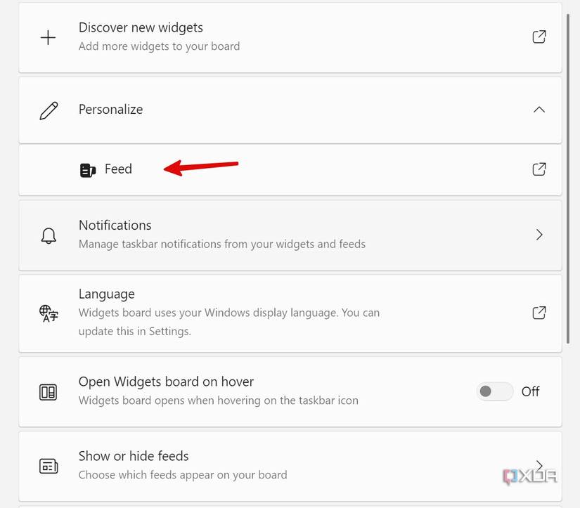 A screenshot showing feed menu