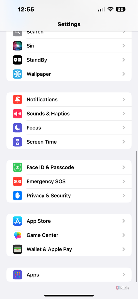 The iOS 18 Settings app showing the Apps tab.