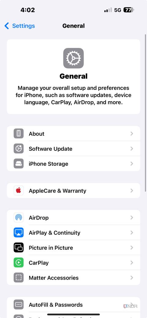 The new General tab in the iOS 18 Settings app.