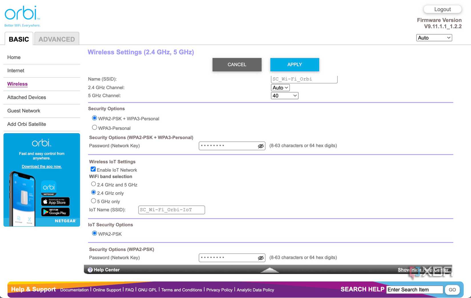 IoT network options on an Orbi 970 router