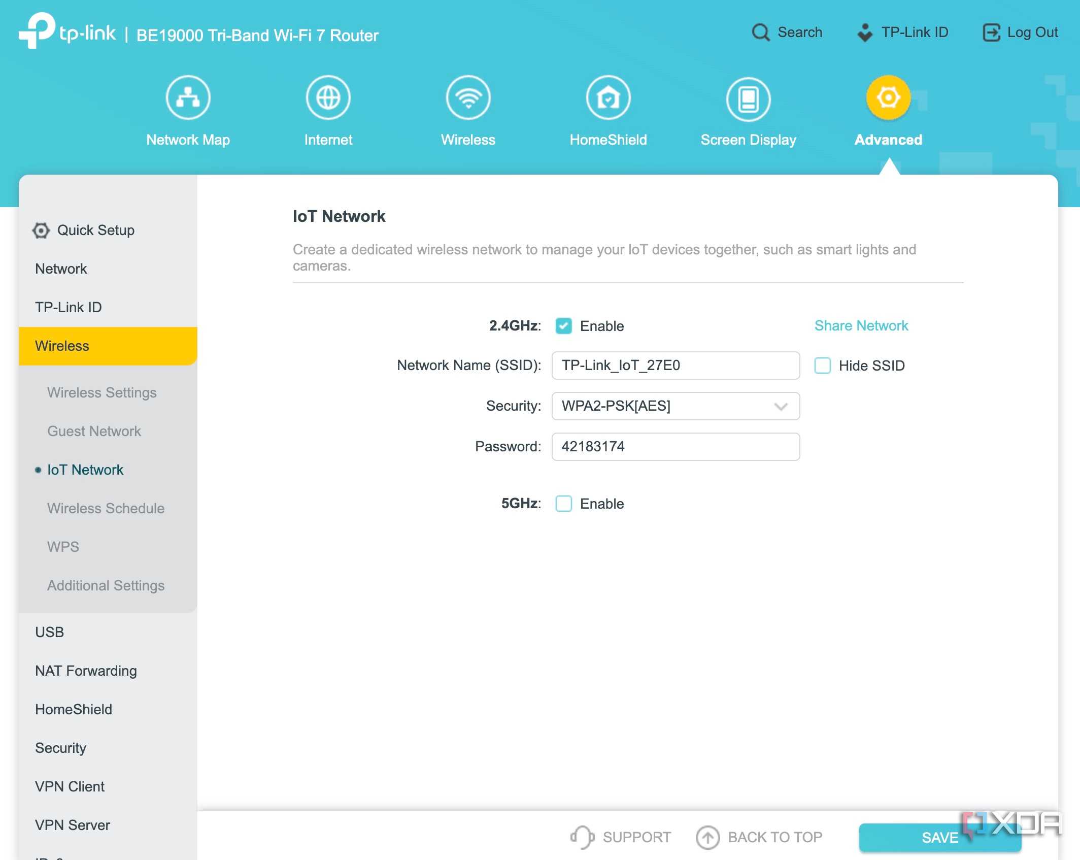 IoT network settings on a TP-Link Archer BE800