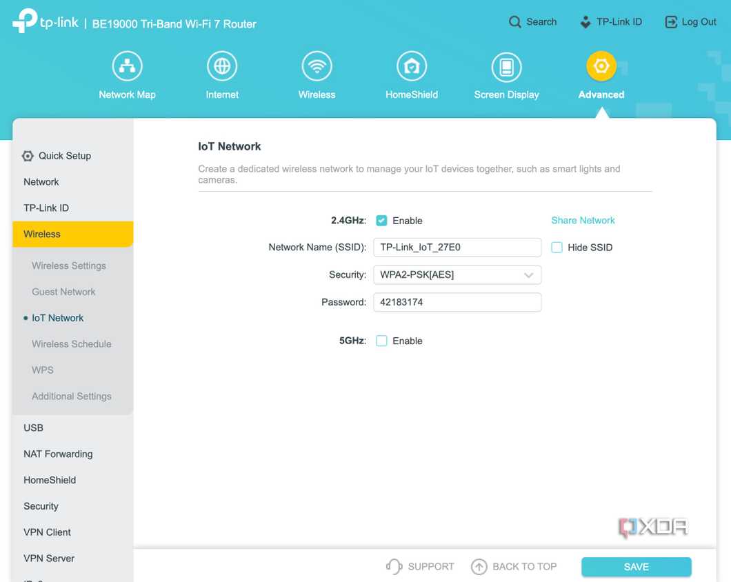 IoT network settings on a TP-Link Archer BE800