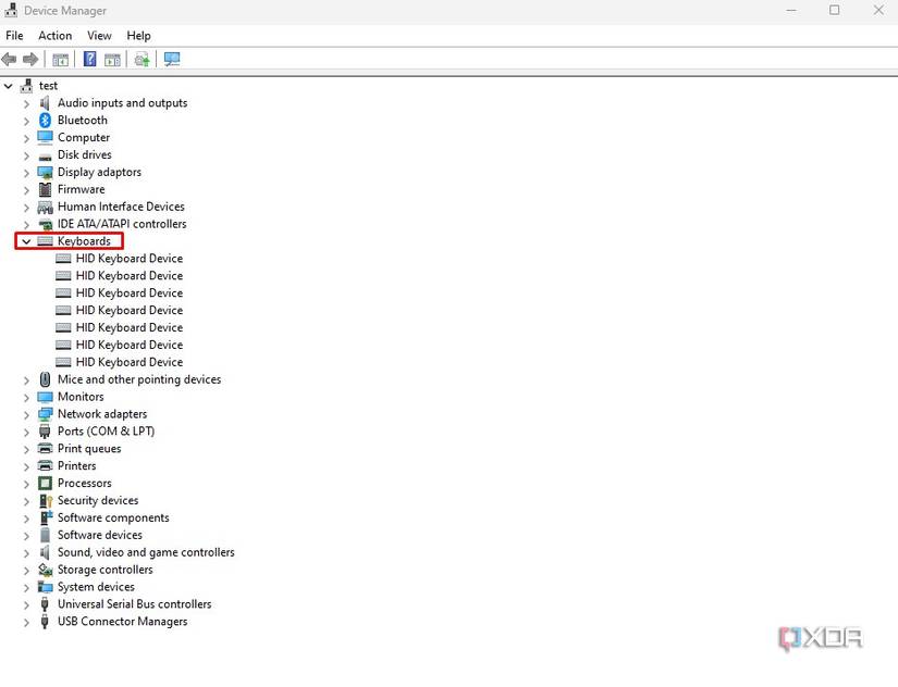 keyboards tab in device manager