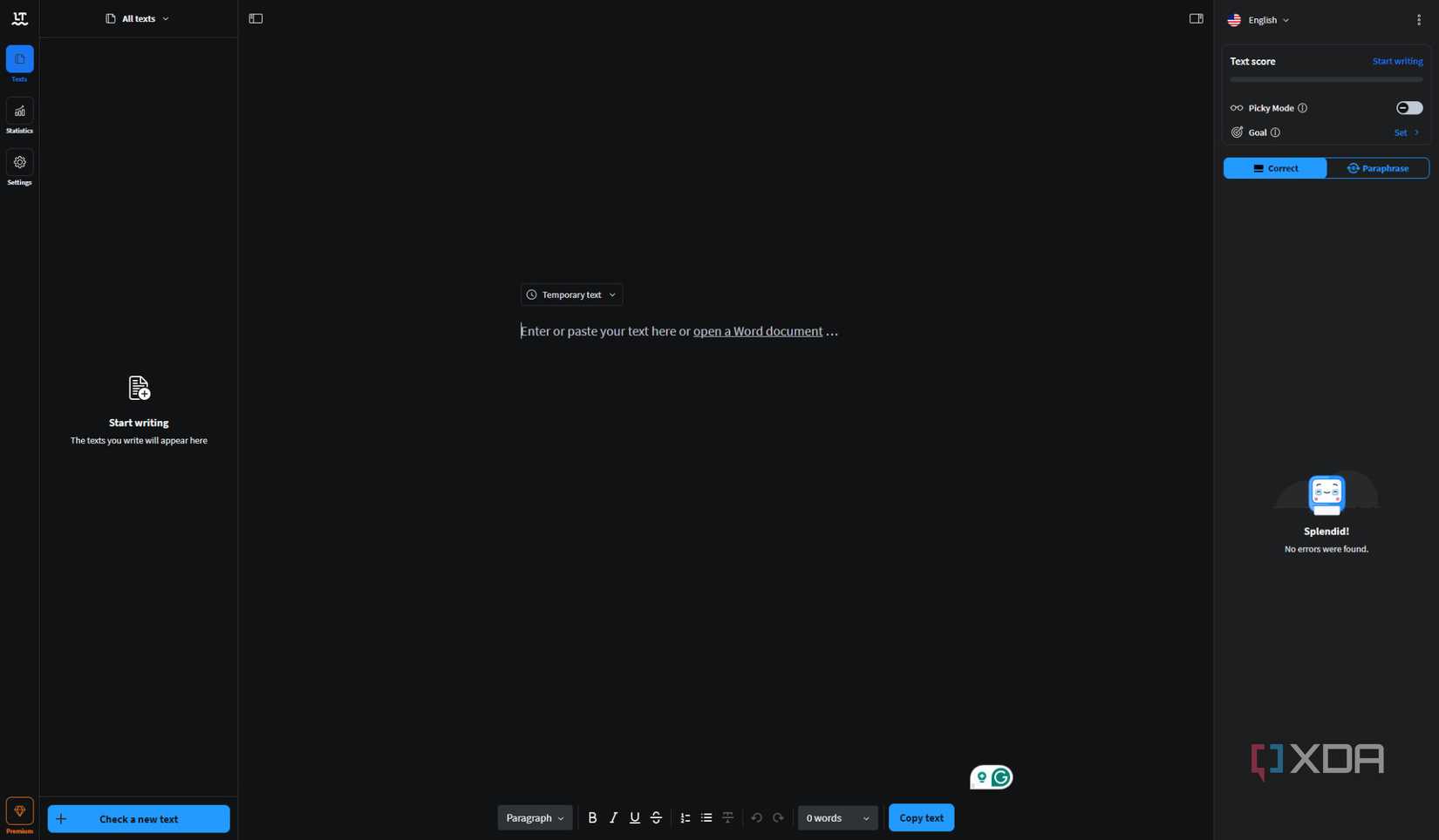 screenshot of languagetool editor