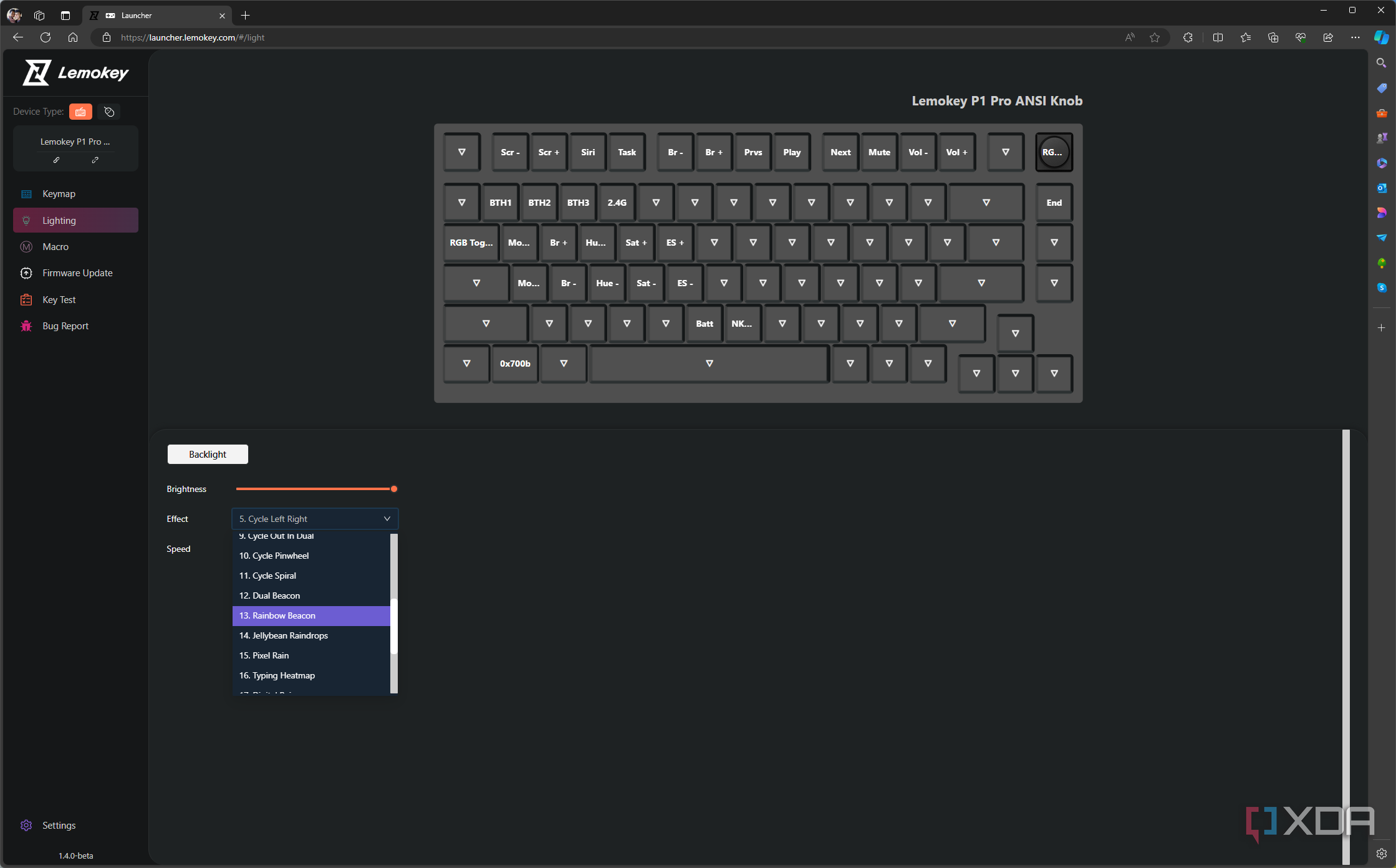 RGB lighting customization in the Lemokey launcher software