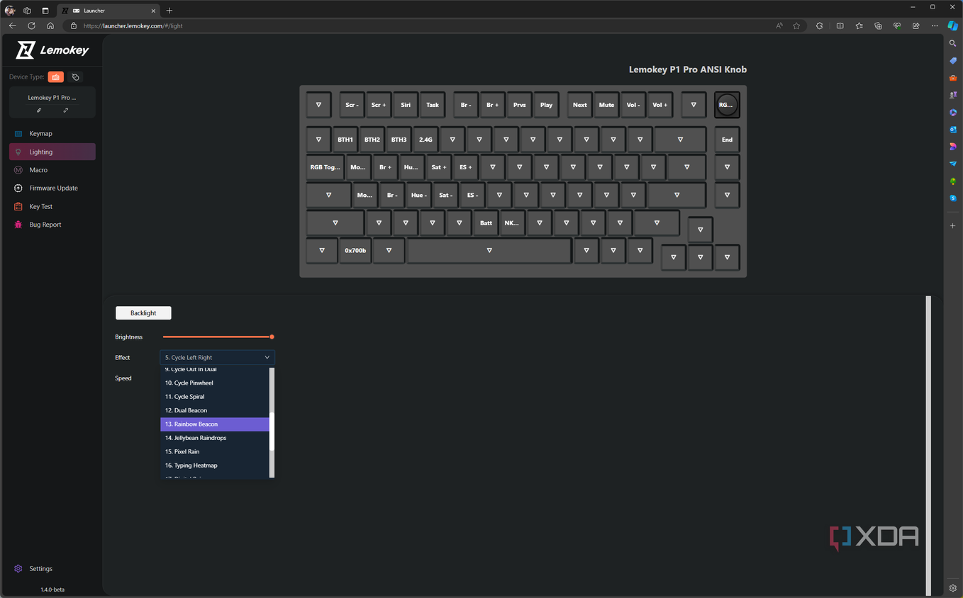 RGB lighting customization in the Lemokey launcher software
