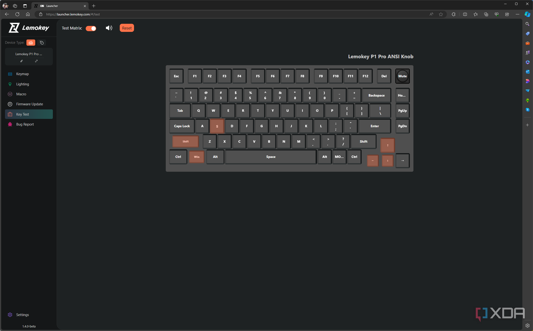Key test in the Lemokey launcher software