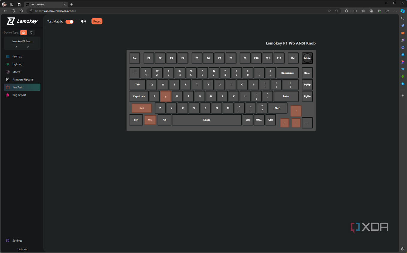 Key test in the Lemokey launcher software