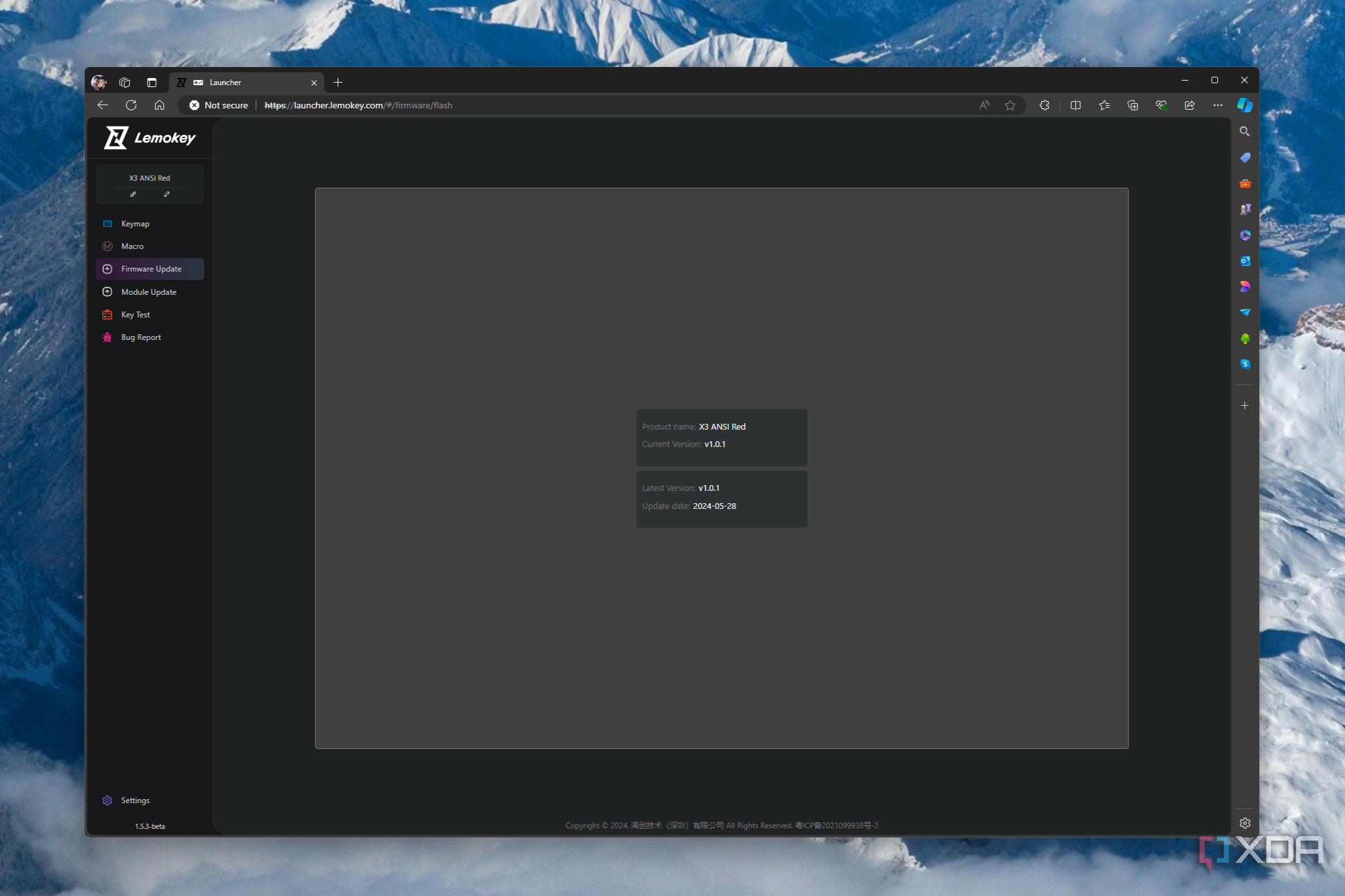 Screenshot of Lemokey launcher showing the firmware update section for the Lemokey X3