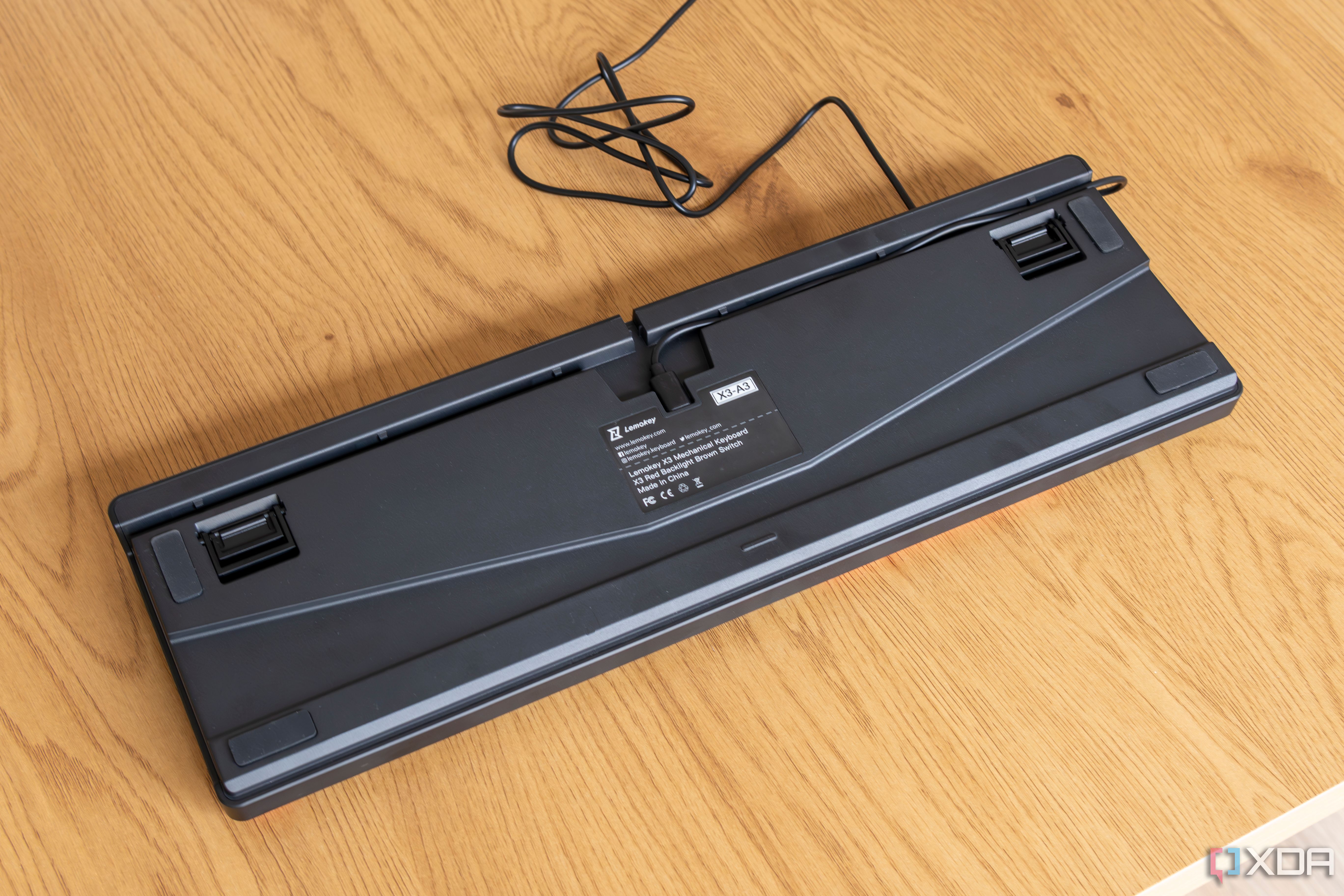 Angled view of the Lemokey X3 facing down on a table