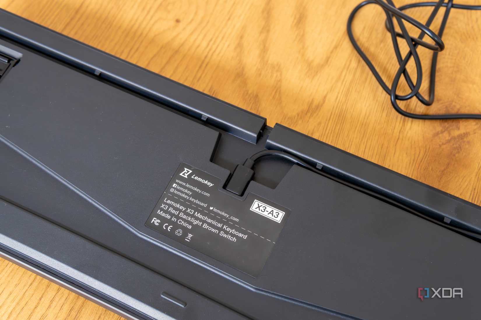 Close-up view of the Lemokey X3 facing down, focusing on the USB Type-C plug