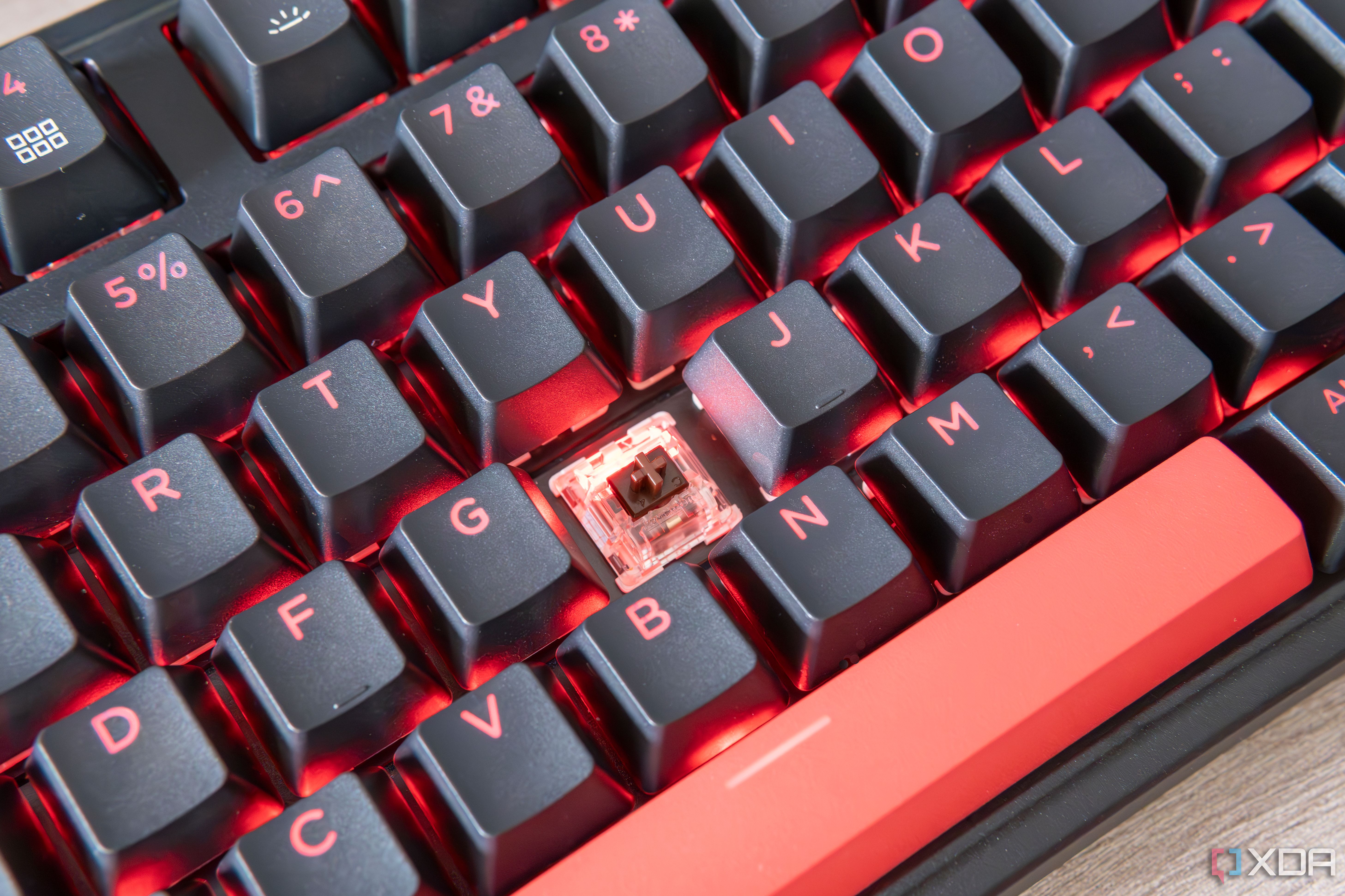 Close-up view of a switch on the Lemokey X3 seen from the left side