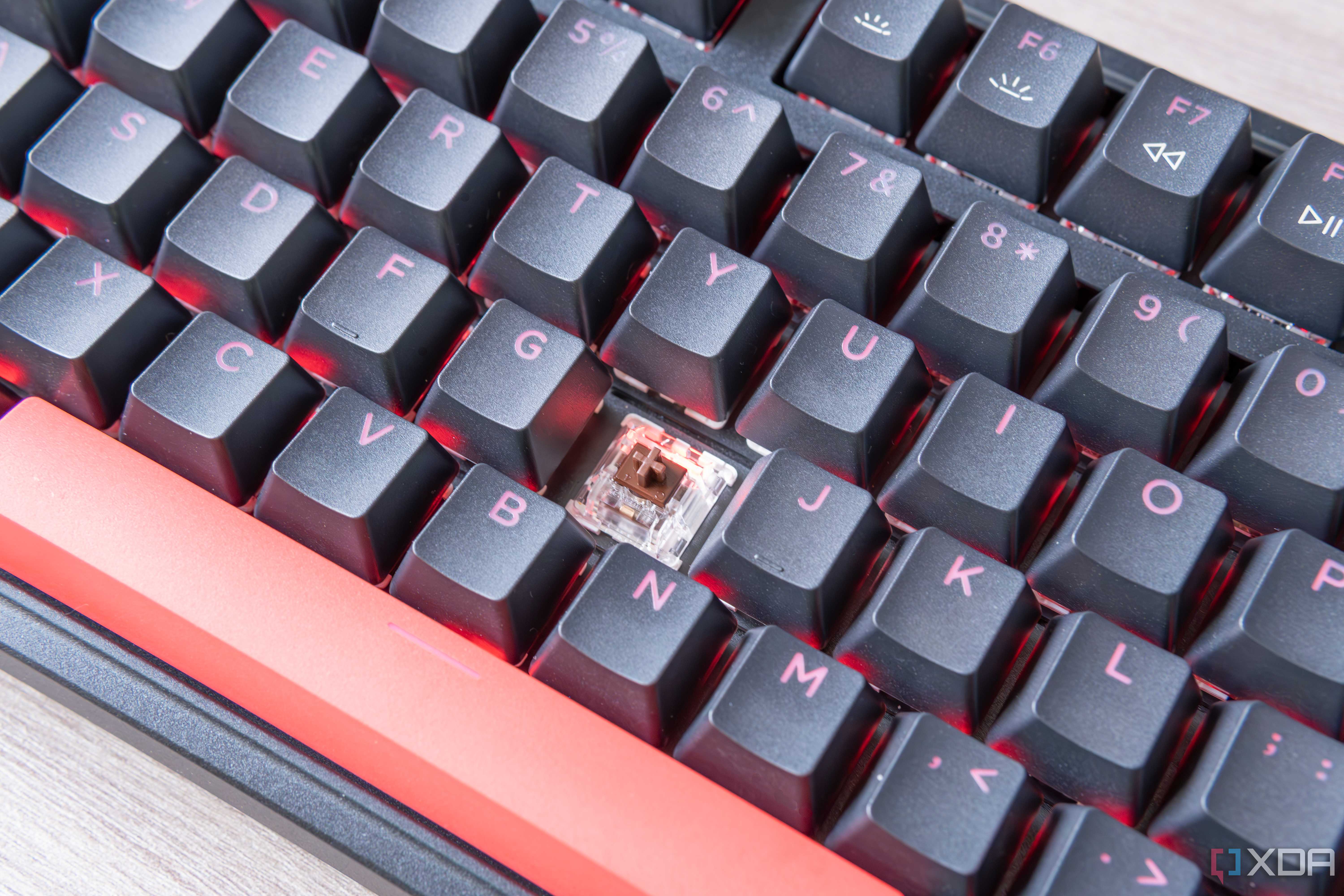Close-up view of a switch on the Lemokey X3 seen from the right side