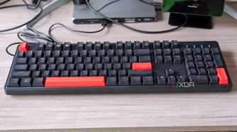 Angled front view of the Lemokey X3 connected to a computer