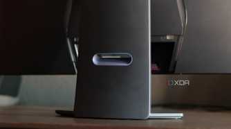 The rear of the stand of the LG 32GS95UE