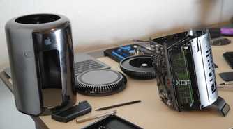 Mac Pro parts spread out.