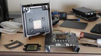 The exposed CPU socket on a Mac Pro.