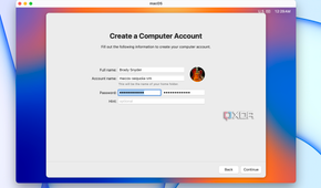 Creating a macOS user account.