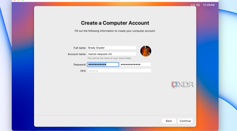 Creating a macOS user account.