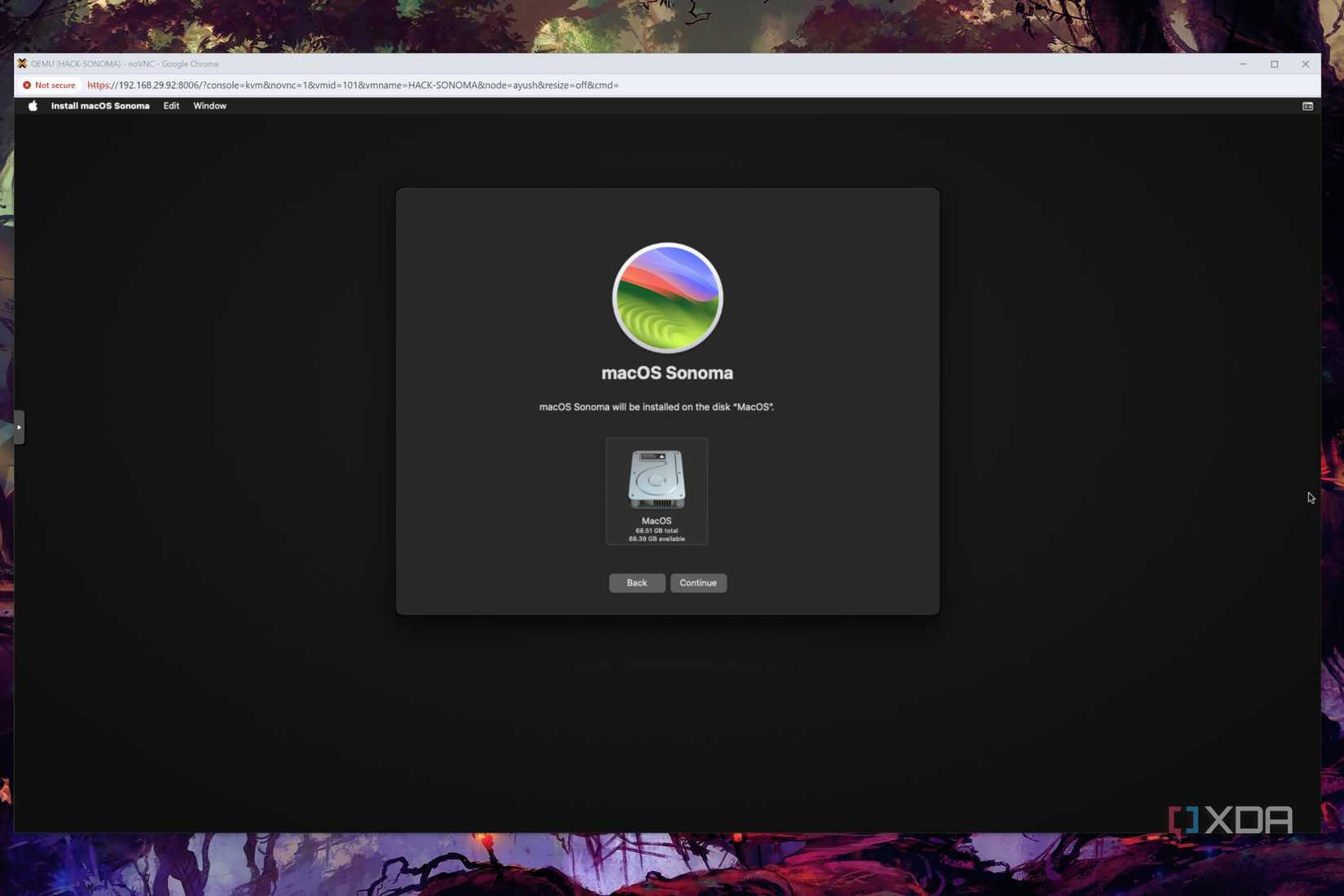 Selecting the drive during macOS Sonoma installation