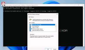 Screenshot of Command prompt and Disk Cleanup with every box selected