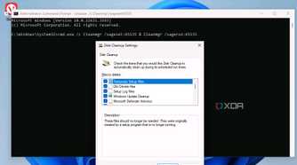 Screenshot of Command prompt and Disk Cleanup with every box selected