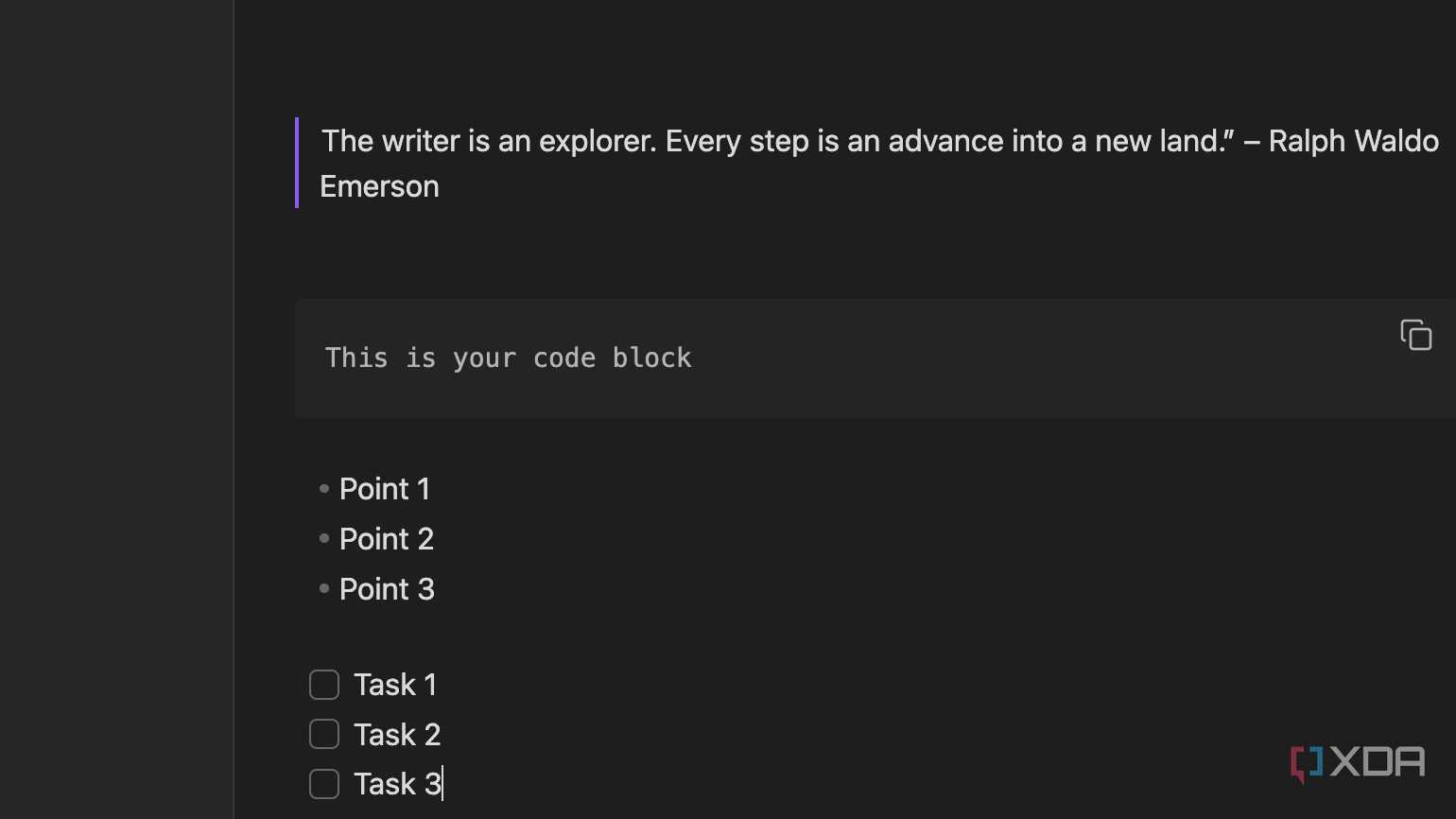 A screenshot showing Obsidian markdown tasks