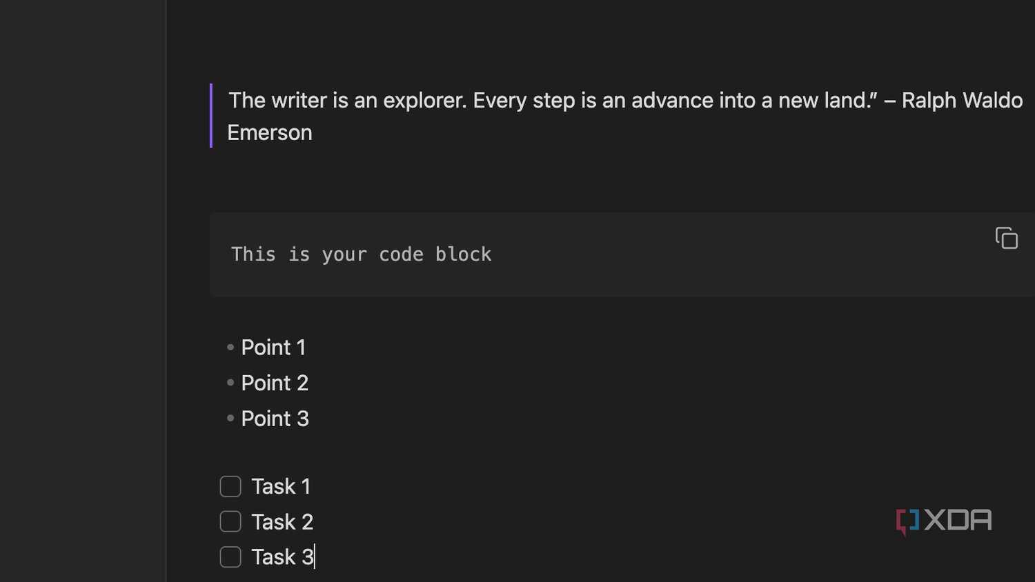 A screenshot showing Obsidian markdown tasks