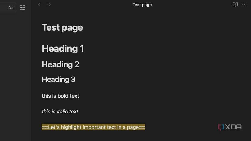 A screenshot showing Obsidian markdown highlight