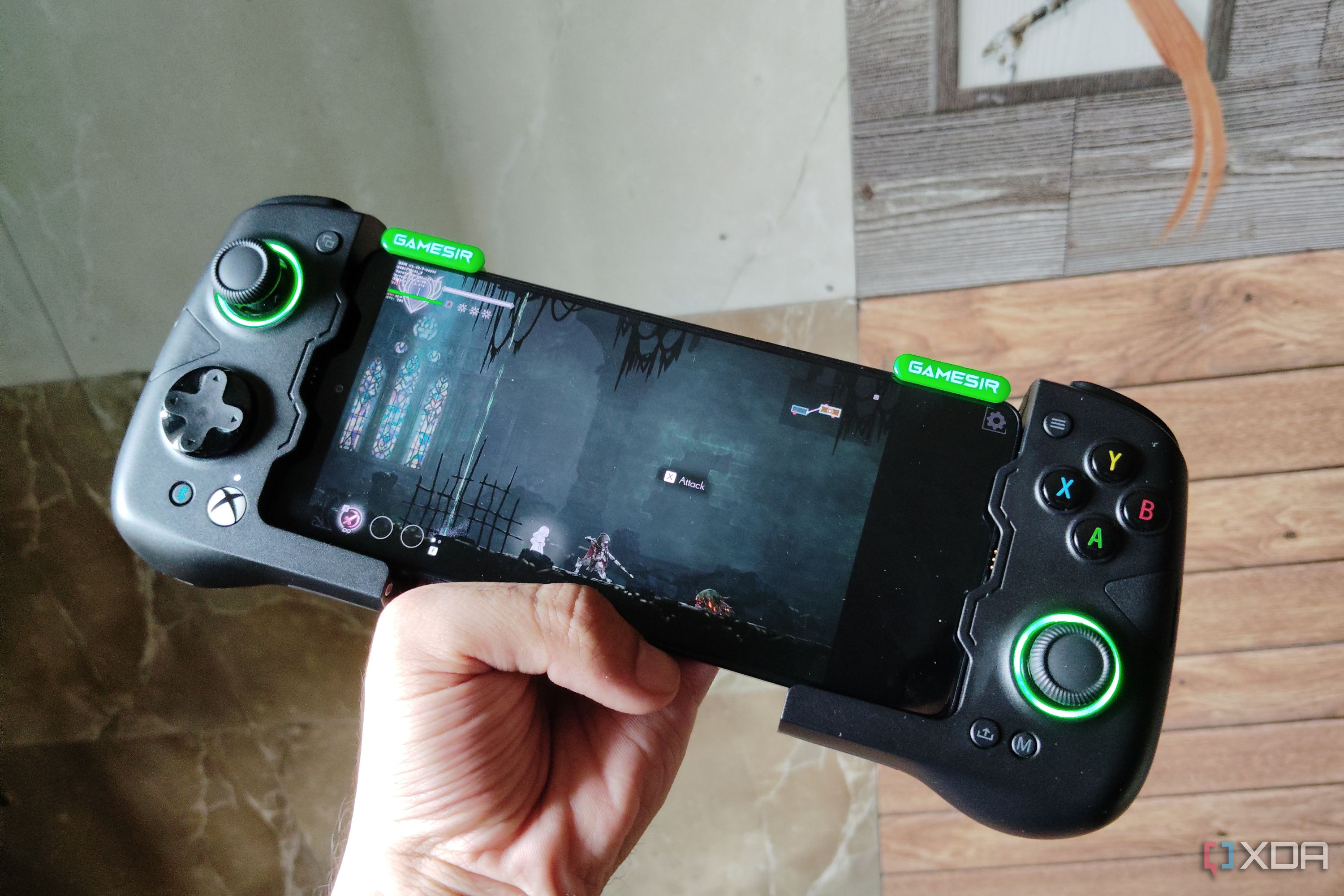Ender Lilies running on a Poco F5 via Mobox, with a GameSir X4 Aileron controller connected to the phone