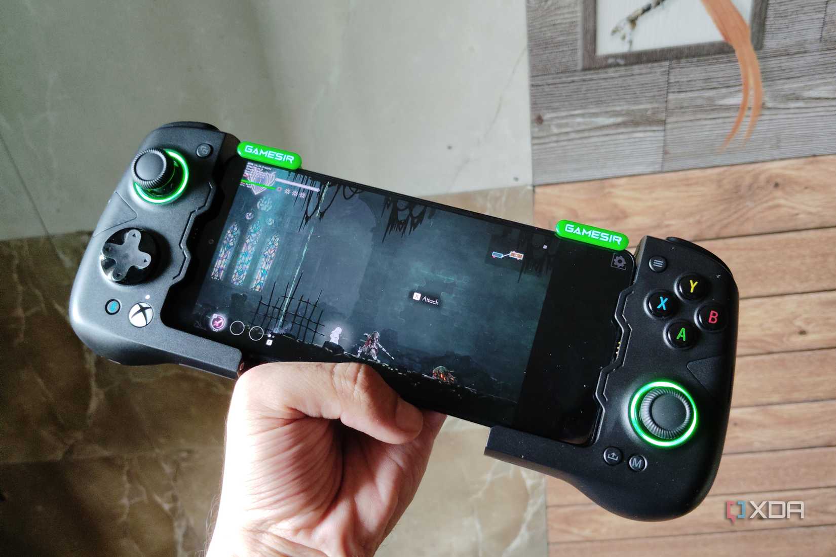 Ender Lilies running on a Poco F5 via Mobox, with a GameSir X4 Aileron controller connected to the phone