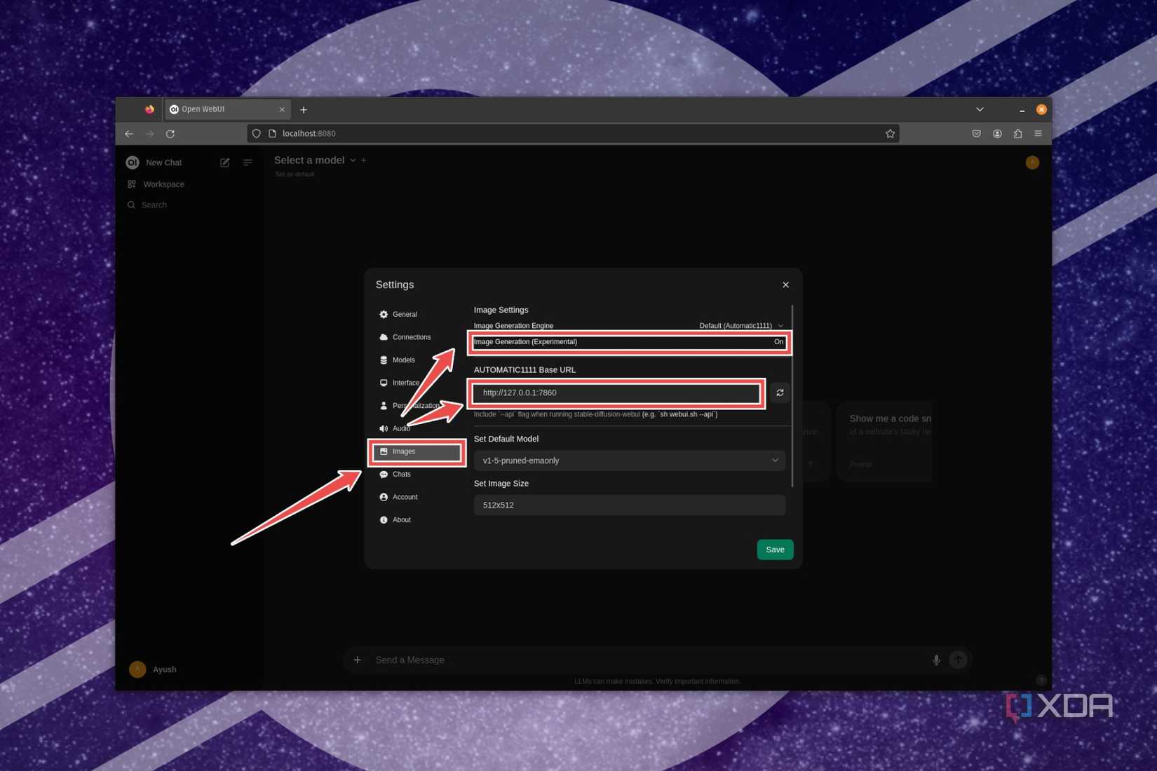 The procedure to link Stable Diffusion's API to Ollama's Web UI